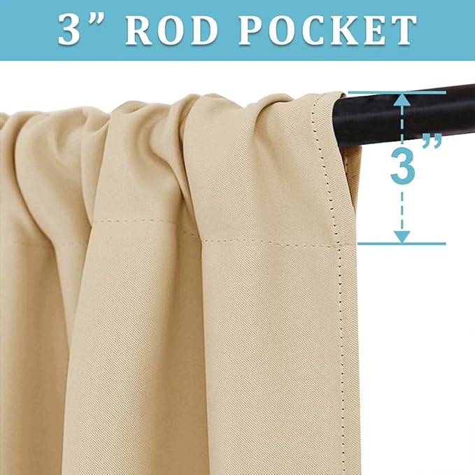 RYB HOME Curtains for Bedroom 72 inches Long, Blackout Thermal Insulating Window Treatment Drapes for Living Room Bathroom Basement Laundry Classroom, W 34 x L 72, Biscotti Beige, 2 Panels