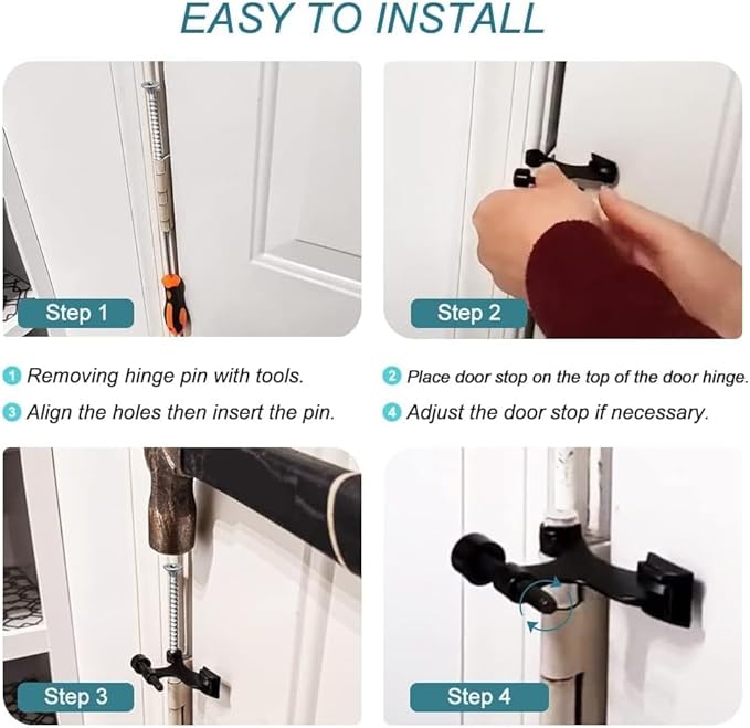 36Pack Hinge Pin Black Door Stopper, Adjustable Heavy Duty Hinge Pin Door Stop with Black Rubber Bumper Tips