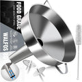 Walfos Extra Large Stainless Steel Funnel with Venting Slot, Kitchen Funnel with 2 Removable Strainer ＆ 1Pc Cleaning Brush, Perfect for Transferring Liquid, Oils, Jam, Dry Ingredients (Jumbo, 7.9")