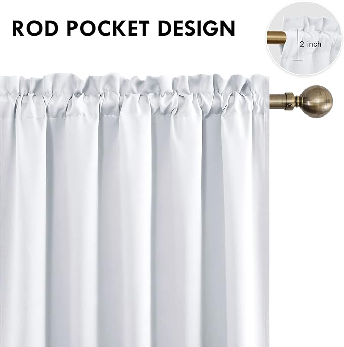 DWCN White Short Room Darkening Curtains for Kitchen/Bedroom, 42 x 36 inches Long - Energy Saving Window Drapes for Nursery with Rod Pocket, Set of 2 Panels