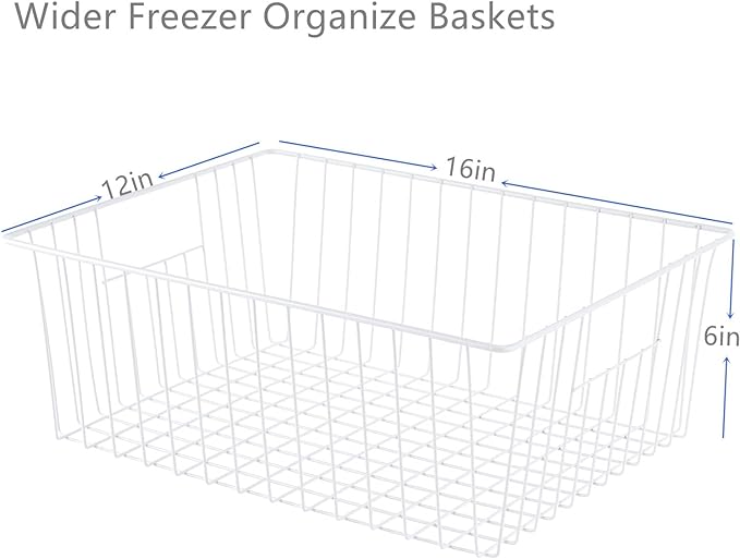 16" L x 12" W Wider Freezer Storage Organizer Baskets Container, Metal Wire Chest Upright Refrigerator Divider Bins with Built-in Handles for Cabinet, Pantry, Closet, Kitchen（3 Pack）