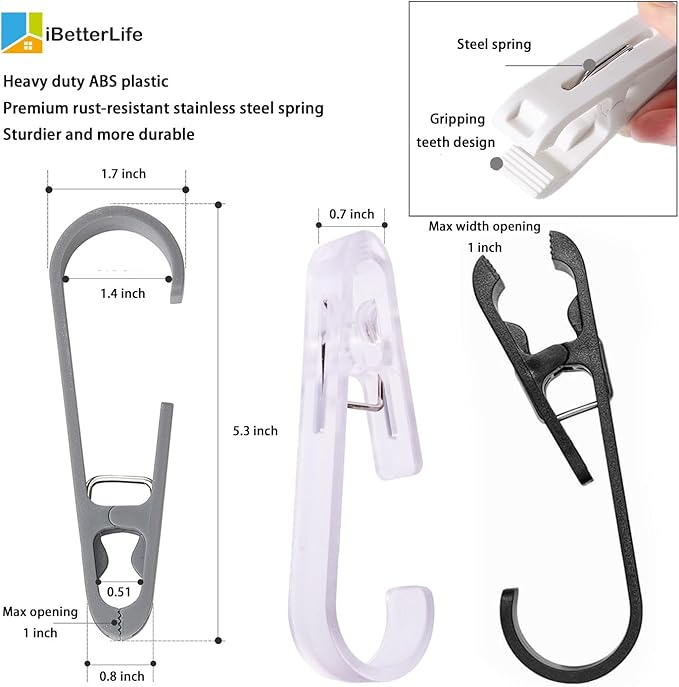 iBetterLife Clothes Pins Laundry Hooks - Heavy Duty Outdoor Towel Hanger with Clips for Hanging Socks Boot Bras Shower Pegs Closet Organizer Clamps for Bathroom Wardrobe Kitchen Office, 4Pcs Gray