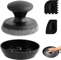 Cast Iron Scrubber Cleaner, Chainmail Scrubber for Cast Iron Pan Skillet, Dish Scouring Pad, Stainless Steel Brush/Scraper for Metal Skillet Scrubbing, Wok, Dutch Oven Cleaning Kit - Thin Mesh