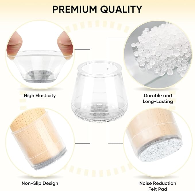 BALEINE 32 Pack Silicone Chair Leg Floor Protectors, Stool Leg Protectors Cap, Non-Slip Chair Leg Caps for Hardwood Floors (Clear & Large, 32 Pack)