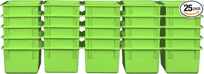 Wood Designs Cubby Storage Bin, Heavy Duty Plastic Containers for Kids Lime Green Cubby Tray Set of 25