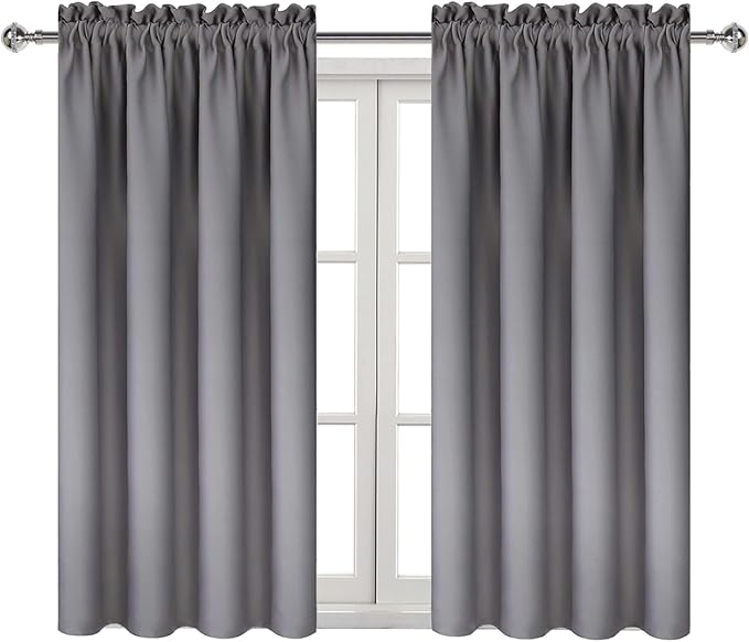 DWCN Grey Blackout Curtains for Bedroom –Rod Pocket Thermal Insulated Room Darkening Drapes for Living Room, W 42 x L 54 Inch, 2 Panels