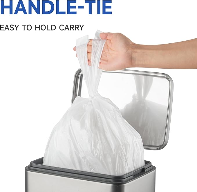 Small Trash Bags with Handles 4 Gallon 200 Count White - Ocean Plastic Upcycling - Plastic Garbage Bags, Can Bin & Waste Basket Liner for Kitchen, Bathroom, Office and Pets
