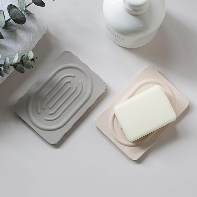 Diatomite Soap Dish for Kitchen Organizer, Quick Dry Sink Caddy Holder for Sponge, Brush, Toothbrush - Fast Absorbing Stone Tray (Beige, 4.8" x 3.1")