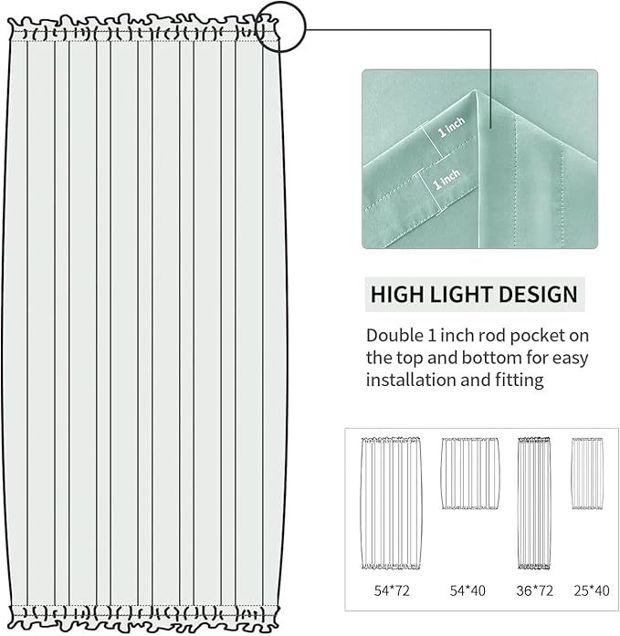 DWCN French Door Curtains – Rod Pocket Thermal Blackout Curtain for Doors with Glass Window, Kitchen and Patio Doors for Privacy, 54 X 72 Inches Long, 1 Curtain Panel with Tieback, Mint Green