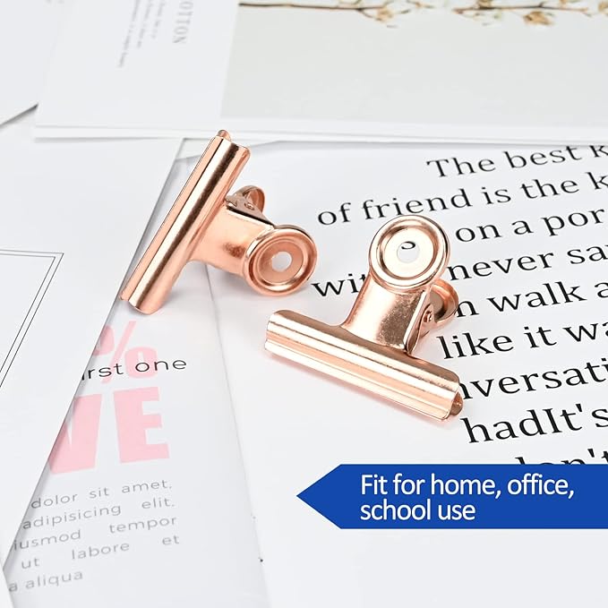 30 Pack Small Rose Gold Bull Clips, 1.22 Inch Mini Metal Hinge Clips for Office, Home, School, Shops