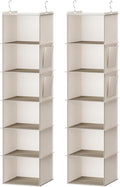 YOUDENOVA Hanging Closet Organizer, 6-Shelf Closet Hanging Storage Shelves, 2 Packs, Beige