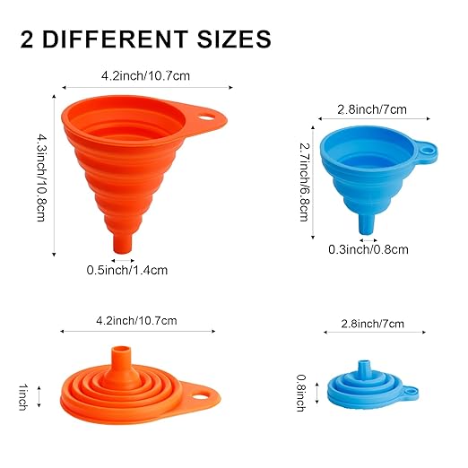 Kitchen Funnel Set of 6, Food Grade Foldable Small and Large Funnel Colorful Silicone Collapsible Funnels Flexible Funnels for Kitchen Use Filling Bottles Liquid Transfer Kitchen Gadgets Accessories