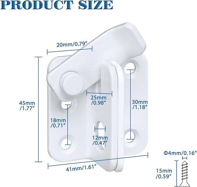 Alise Flip Latch,Gate Latches Slide Bolt Latch Safety Door Lock Catch for Barn Cabinet Pet Cage Fence Bathroom Garage Window,Heavy Duty SUS304 Stainless Steel Gate Hardware Locks,Matte White,MS5007-W