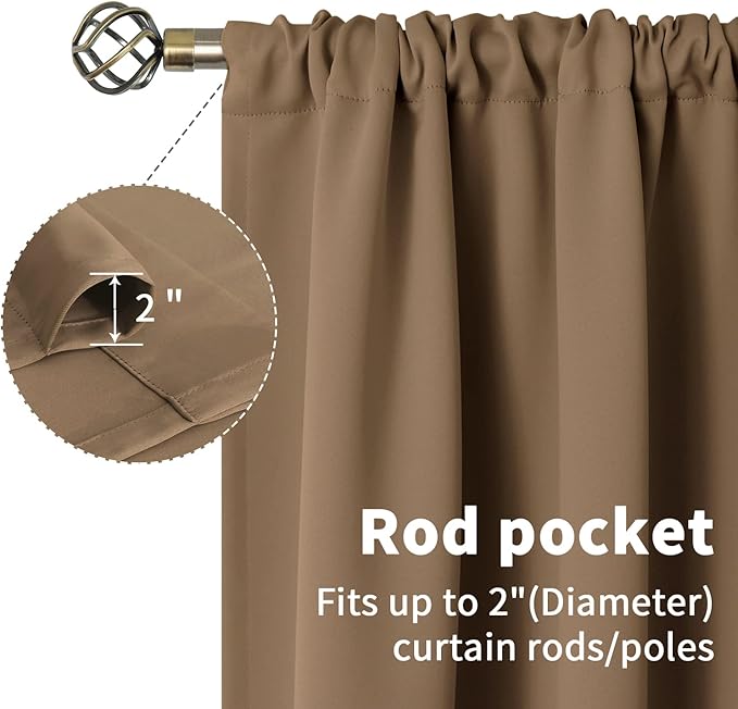 BGment Taupe Blackout Curtains 63 Inches Length 2 Panels - Tan Thermal Insulated Drapes with Rod Pocket Room Darkening Privacy for Living Room Bedroom, 42 x 63 Inch