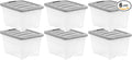 Amazon Basics Plastic Storage Containers with Secure Latching Lids, Stackable Organization Bins, Clear/Grey, 19 Quart, Set of 6
