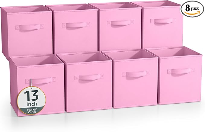 Sorbus 13 Inch Storage Bins - Sturdy Collapsible Fabric Storage Cubes with Handle - 8 Foldable Baskets for Organizing Clothes, Toys, Books - Storage Baskets for Shelves, Closets