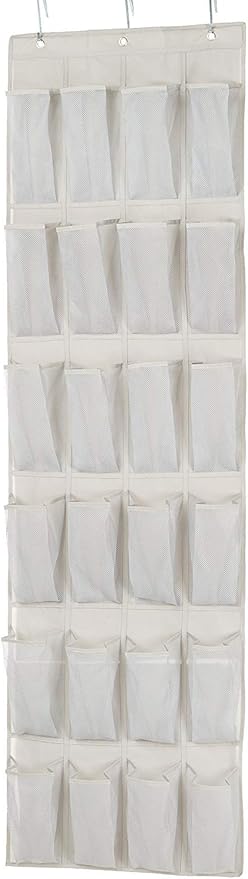 Amazon Basics 24 Medium Pocket Over-the-Door Hanging Shoe Organizer, Light Grey