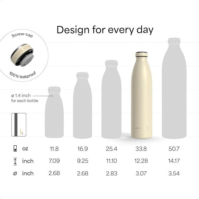 LARS NYSØM Stainless Steel Insulated Water Bottle 12oz 17oz 25oz 34oz 51oz | Insulated Thermo Flask for Hot and Cold Beverages | Leakproof Drinking Bottle (Mustard Yellow, 33.9 oz)