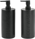 Matte Black Resin 2 Piece Shampoo and Body Wash Dispenser Set, Luxurious Refillable Pump Bottles with Matte Pump Top and Embossed Text, Durable Design for Bathroom and Shower