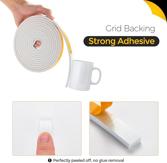 50 Feet Weather Stripping Door Seal, 3/8" Wide X 1/8" Thick Door Seal Strip High Density Foam Tape Adhesive Strip for Door Soundproofing,Window Insulation (3/8" x 1/8" x 50FT, White)
