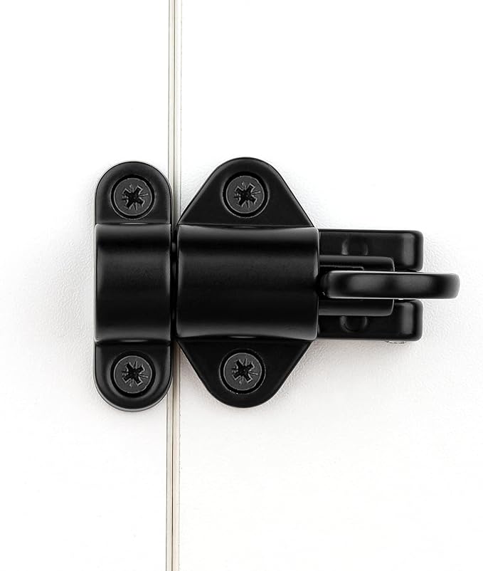 4 Packs Self-Closing Latches，Black Spring Door Lock，Resilient Bolt Latch Aluminum Alloy Safety Automatic Spring Barrel Slide Door Lock with Screws,Used for Gate,Window and Cabinet etc