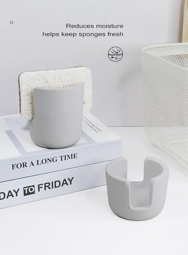 Diatomite Sponge Holder, Quick Dry Stone Sponge Stand for Kitchen Countertop Organizer, Diatomaceous Earth Sponge Stand, Absorbent Sponge Holder, Gray