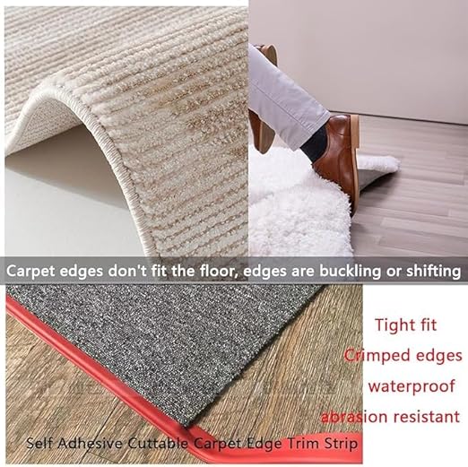 Self Adhesive Carpet Transition Strip with Edge Trim, Designed for Seamless Transitions from Carpet to Tile or Vinyl Floors, Perfect for Doorways.(Gray,5ft)