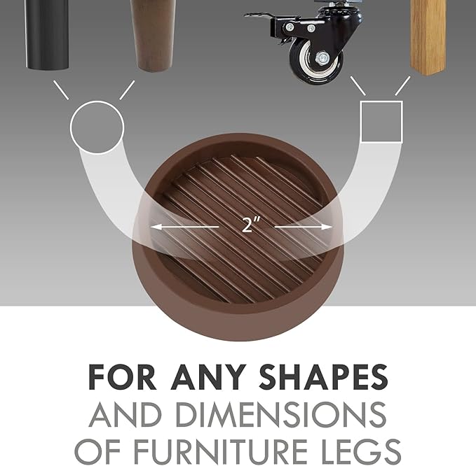 2X2 Round Rubber Caster Cups, Non Slip Furniture Pads, Anti-Slip Gripper, Anti Skid Furniture Feet, Anti Slide Floor Protector for Bed Couch Table Chair Stoppers (Brown, 12 Pack)