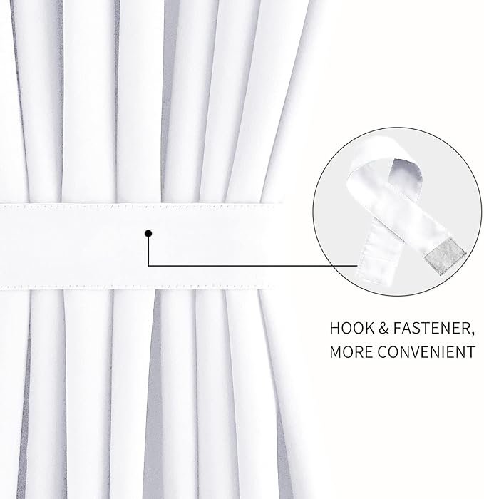 DWCN French Door Curtains – Rod Pocket Thermal Curtain for Doors with Glass Window, Kitchen and Patio Doors for Privacy, 54 X 80 Inches Long, 1 Curtain Panel with Tieback, Pure White