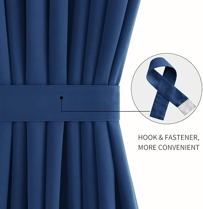 DWCN French Door Curtains – Rod Pocket Thermal Blackout Curtain for Window/Patio Doors/Doorways/Classroom/Kitchen for Privacy, 25W by 40L Inches, 1 Panel with Tieback, Classic Blue