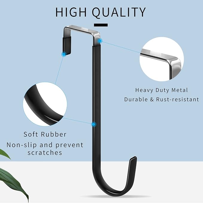 FYY Over The Door Hooks, 4 Pack Upgraded Long Door Hangers Hooks with Rubber Prevent Scratches Heavy Duty Organizer Hooks for Hanging Clothes, Towels, Hats, Coats, Bags Black