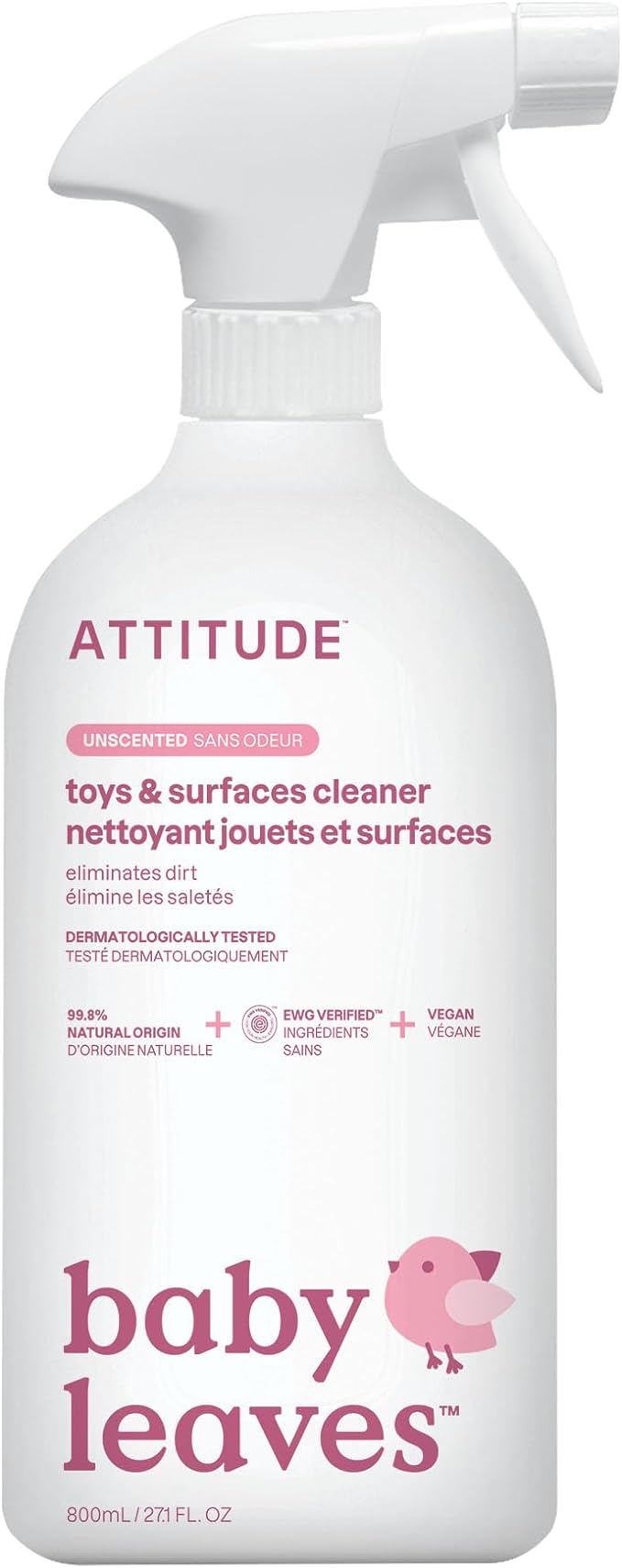 ATTITUDE Toy and Surface Cleaner, EWG Verified Multi-Surface Products, Vegan, Naturally Derived Multipurpose Cleaning Spray, Unscented, 27.1 Fl Oz