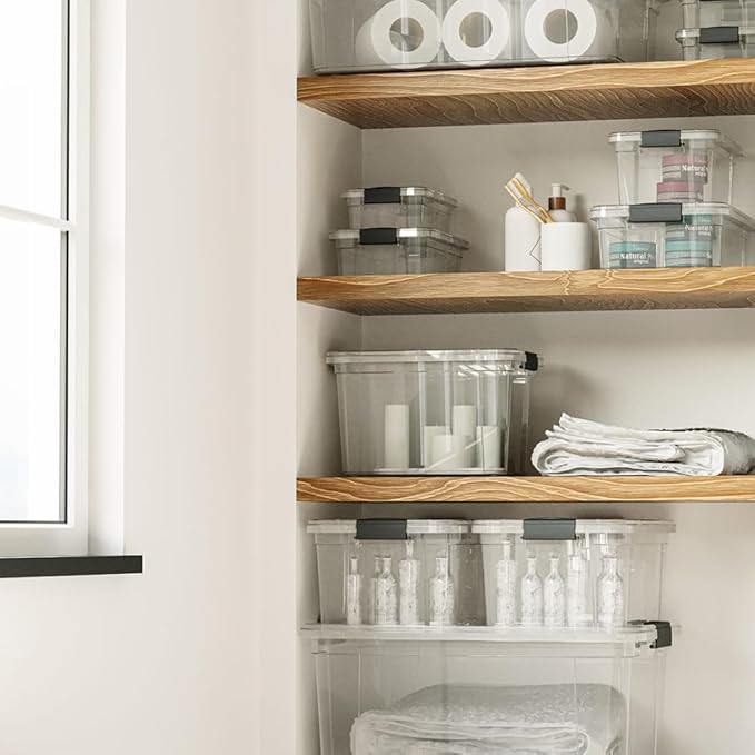 Superio Storage Bins with Lids, Clear Plastic Containers for Organizing, Stackable Totes, BPA Free, Odor Free, Organizer Boxes for Home, and Dorm (4 Pack, 36 Qt)