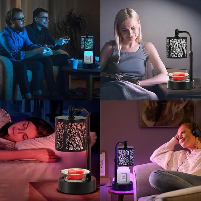 Tree ﻿Candle Warmer Lamp, LED Colors Changing Candle Warmer with Adjustable Height, Timer, Bedroom Living Room Home Decor Wax Melting Warmer for Jar Candles (Black)
