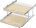 ROOMTEC 2 Tier Individual Pull Out Cabinet Organizer 31½"W x 21½"D, Slide Out Wood Shelves Organizers, Pull Out Drawers Organization and Storage for Kitchen Cabinet
