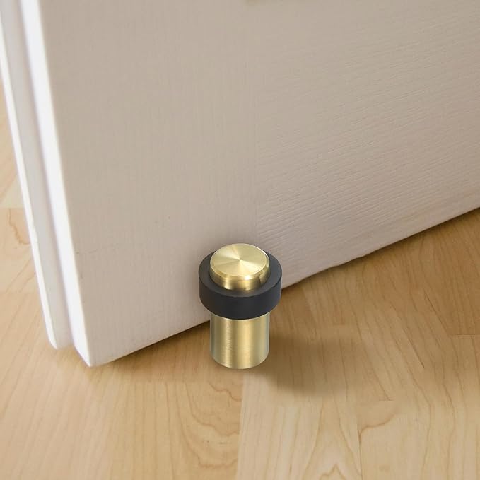 PATIKIL 2Set Round Door Stoppers, 80mm Stainless Steel Door Stop Doorstop Wedge Metal Cylinder Self Adhesive with Screw for Bottom of Door Floor Inside, Black
