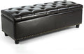BELLEZE 47" Storage Ottoman, Storage Bench with Safety Close Hinge, Faux Leather Button-Tufted Ottoman for Living Room, Entryway, Hallway, Foot Rest, Support 300lbs - Dark Brown