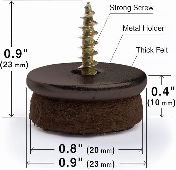 Screw-On Felt Furniture Pads X-Protector 24 PCS - 0.8” Chair Leg Floor Protectors for Hardwood Floors - Premium Chair Glides - Brown Floor Protectors for Chairs - The Best Furniture Sliders!
