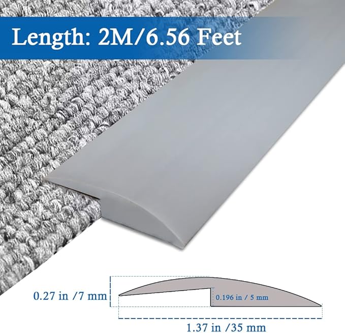Floor Transition Strip Self Adhesive Carpet & Flooring Transitions Edging Trim Strip PVC Threshold Transitions Suitable for Threshold Height Less Than 5mm (6.56Ft, Gray)