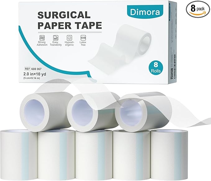 Dimora Soft Paper Surgical Tape 8 Rolls- Hypoallergenic Medical Tape for Sensitive Skin，Breathable First Aid Wound Tape with Pain-Free Removal, Secures Dressing and Medical Devices -2" x 10 Yards