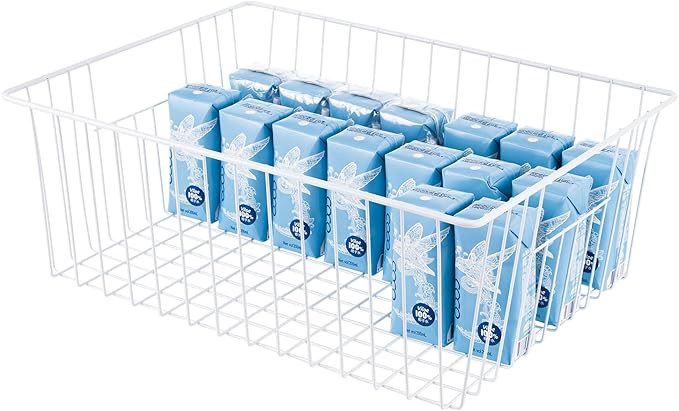 16" L x 12" W Wider Freezer Storage Organizer Baskets Container, Deep Metal Wire Chest Upright Refrigerator Divider with Built-in Handles for Cabinet, Pantry, Closet, Kitchen