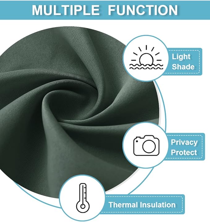 RYB HOME Living Room Curtains 72 inch Length 2 Panels Set, Thermal Insulated Privacy Window Drapes Rod Pocket Design All Lights Blocking for Bedroom Studio, W 42 x L 72 inch, Dark Green