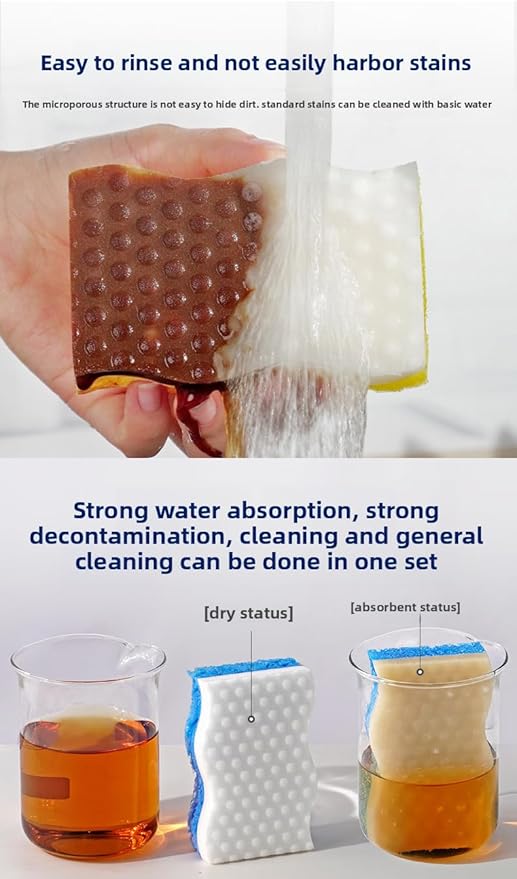 Ampang Wave-Shaped Scrub Sponges for Kitchen Cleaning - Nano Sponge & High-Foam Seaweed Cotton, Non-Scratch, Dishwasher Safe, Ideal for Washing Dishes & Daily Household Tasks (5, Blue)
