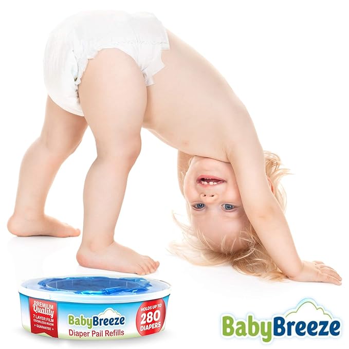 BabyBreeze Diaper Pail Refill Bags Compatible with Playtex Diaper Genie Pails Odor Absorbing Diaper Disposal Trash Bags - 2240 Count (8-Pack)