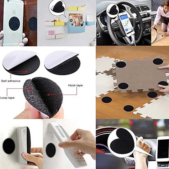 BRAVESHINE Adhesive Tape - 16PCS Hook and Loop Fasteners - Double Sided Sticky-Back - Heavy-Weight Carpet Gripper Pad Wall Mounting Tapes for Home Office Phone Mount - Round 1.5inch