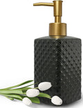 Gold Soap Dispenser for Bathroom,Black Square Lotion Dispenser, Refillable Countertop Ceramic Hand Soap Dispenser,Dish Soap Dispenser for Kitchen 350ml(Black Square Bottle)