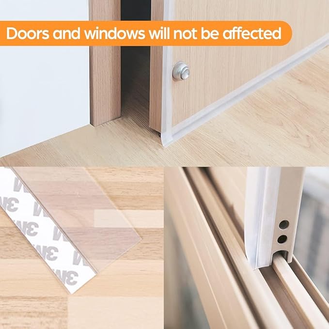 20 Ft Door Weather Stripping Door Seal Strip Tape, Silicone Door Draft Stopper,Self Adhesive Shower Door Bottom Seal, Door Insulation Strip for Door Frame Windows and Glass Gaps (Transparent, 45mm)