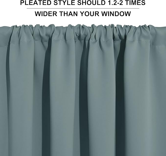 RYB HOME Blackout Curtains for Kitchen, Over Sink Privacy Curtains Window Decor, Thermal Insulating Drapes for Bathroom Cafe Bedroom Small Window, W 42 x L 24 inch, Dusty Blue, 2 Panels