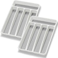 Silverware Organizer 2 Pieces Utenisl Organizer Holder Kitchen Drawer Organizer Plastic Silverware Tray for Drawer Flatware Organizer 5 Compartment White