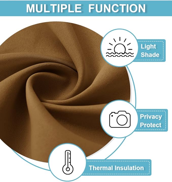 RYB HOME Small Curtains Blackout - Privacy Energy Efficiency Mini Curtains for Kids Bedroom RV Camper Windows Trailer Bathroom Kitchen Cabinet Window Tiers, W 29 x L 30, Gold Brown, 2 Panels